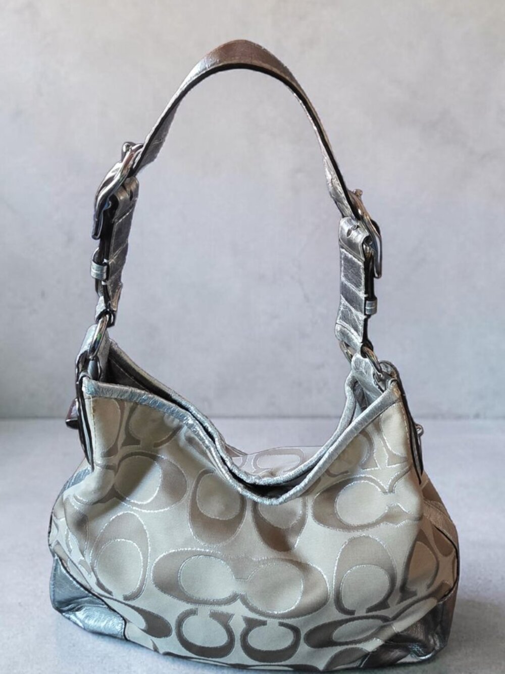 EUC COACH 19758M CLASSIC SIGNATURE C Canvas and Silver Leather - Picture 2 of 16
